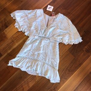 Light Blue Leaf Embroidered Dress NWT
